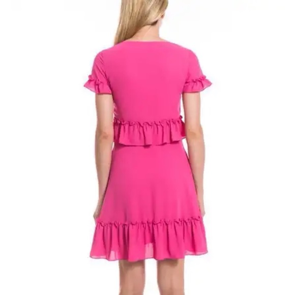 Likely Brason Pink Ruffle Trim V Neck Cap Sleeve Mini Dress Size 8 - Picture 3 of 7